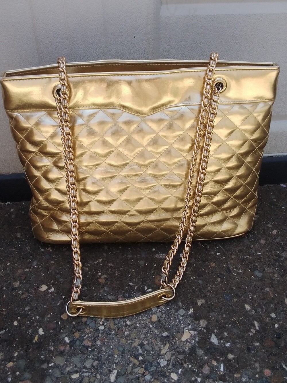 Quilted Metallic Gold Tote Bag with Chain Straps